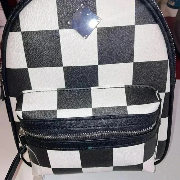Black & White Check Faux Leather Mini Backpack - Picture 4 of 5